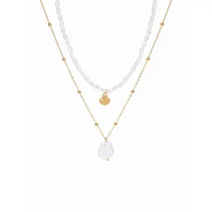 Cider BAROQUE FAUX PEARL & SHELL BEADED LAYERED NECKLACE