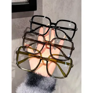 3/4 PCS Oversized Square Anti Blue Light Glasses Women Men Computer Eyewear Daily Wear Photo Shoot Fashionable Clear Lens Accessories
