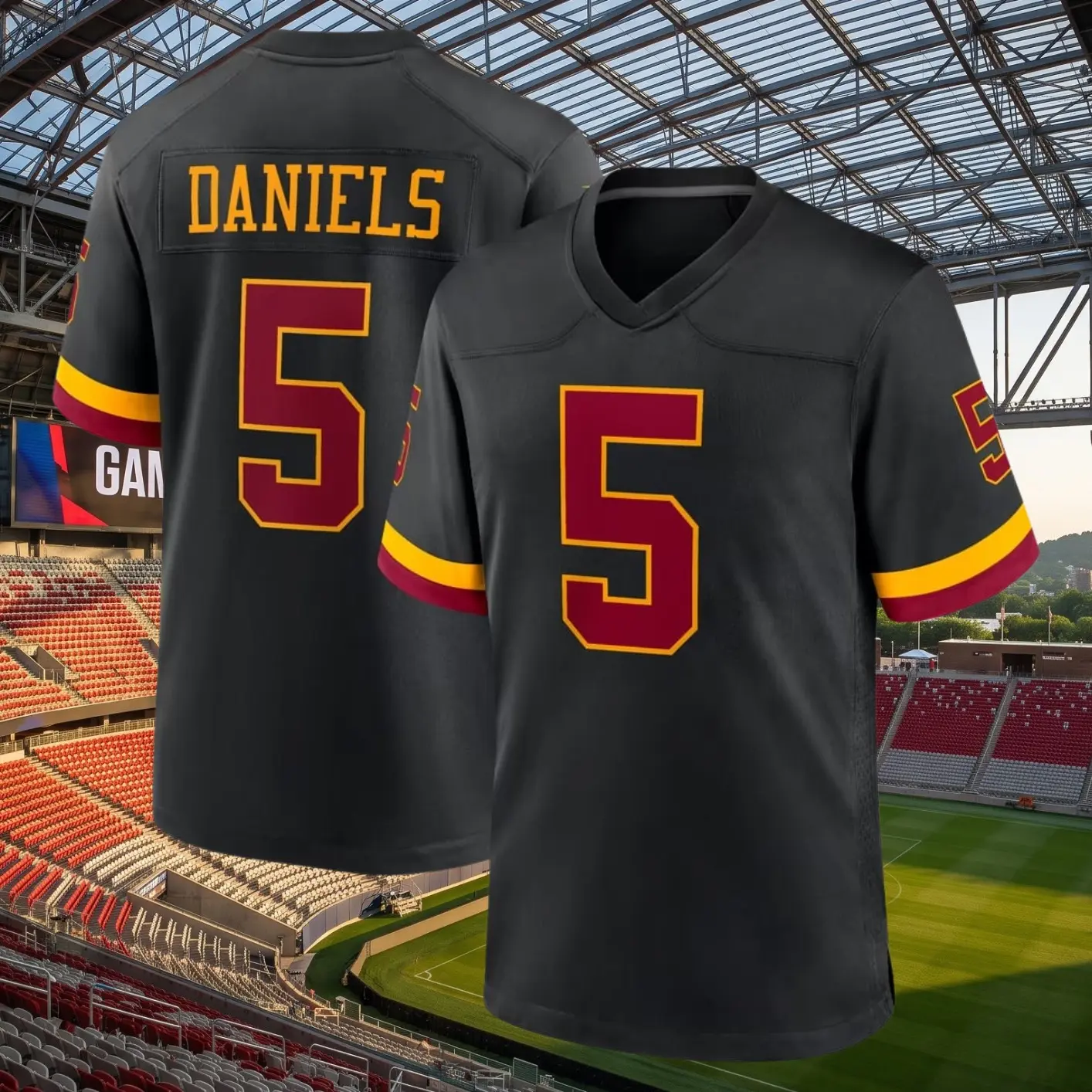 Daniel #5 Black Football Fan Jersey Mesh Side Panels Game Day Shirt Unisex (Full Logo)