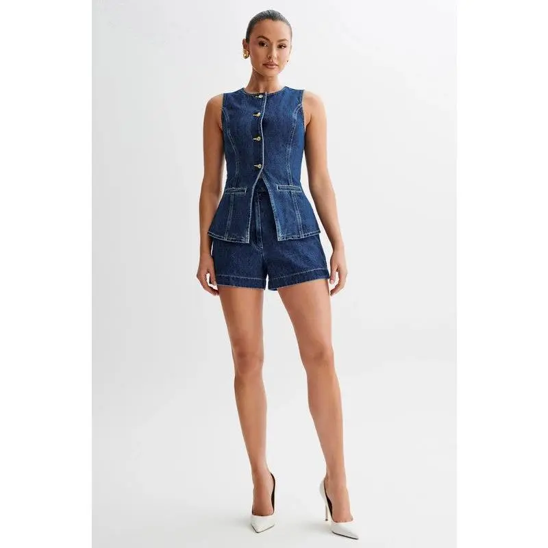 DENIM TWO PIECE SET BARE SHOULDERS