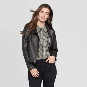 Universal Thread Women's Plus Button Up Faux Leather Moto Jacket