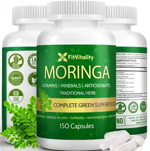 Premium Moringa Capsules | 150 Vegan Capsules | Moringa Oleifera Leaf Extract Powder with Ginkgo Biloba, Ashwagandha, and Holy Basil | Non-GMO, Gluten-Free | 75-Day Supply