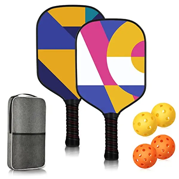 Pickleball Paddles,Double-Sided Pattern Pickle Ball PaddlesSet Of 2 With Non-Slip Ergonomic Absorbent Soft Grip PickleBall Rackets 2 Pack,Pickleball Set Sport Gifts