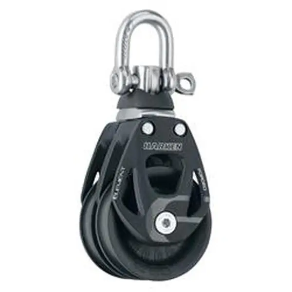 Harken 6269 Rigging Gear - 60mm Forged Aluminum Double Element Block, Hardcoat-Anodized, Composite Construction, 2-3/8 in Size, 1375 kg Load Capacity, 3032 lb Max Weight Rating, Swivel, Corrosion-Resistant