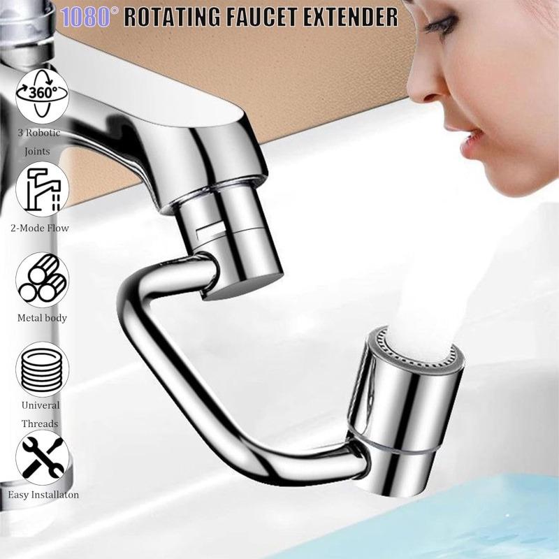 U Shape Faucet Extender – 360° Rotatable Sink Aerator, Universal Bathroom/Kitchen Faucet Attachment, Splash-Free & Dual-Mode Water Flow, Easy Install with Adapters