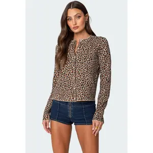 Leopard Printed Knit Cardigan