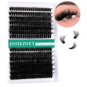 JOSIEZOEY Fluffy Lash Clusters 60D+80D Individual Lashes 280pcs 0.07D 10-18mm Lash Extensions Cluster Lashes Thin Band Wispy Cluster Eyelashes DIY Eyelashes Extension at Home(0.07D-9-16MM-Thin Band-Fluffy)