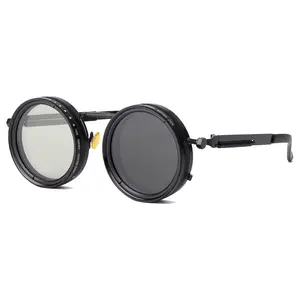 OUANGANC Adjustable Tint Sunglasses, 1-9  Gears Adjustable Polarized Retro Round Steampunk ND Filter Lenses Sunglasses, Beach, Hiking, Fishing, Driving summervibes Trendy Shades men's sunglasses