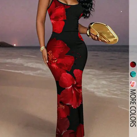 Women's Fashion Elegant Floral Print Cami Dress, Sexy Casual Summer Dress, Stylish Party Wear, Comfortable and Chic Design, Fit, Elegant Sleeveless Gown, Evening Party Dresses, Elegant Party Apparel