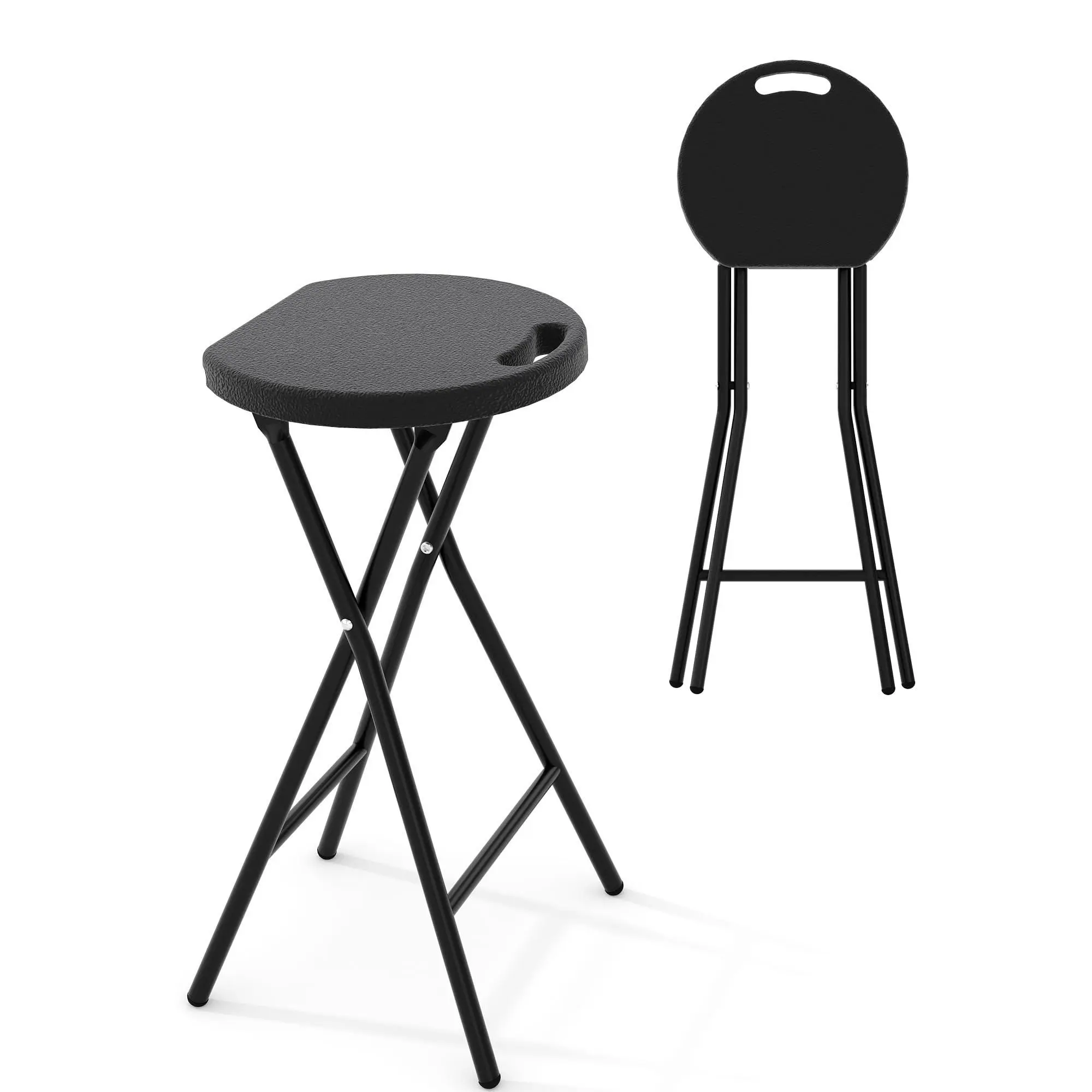 Gaomon Black 1-Pack 24-Inch Fold-Up Bar Stool with Carry Handle, Heavy-Duty Steel Frame (400 Lbs Capacity), Safety Lock, HDPE Weather-Resistant Seat for Home Bar, Camping Indoor-Outdoor Use