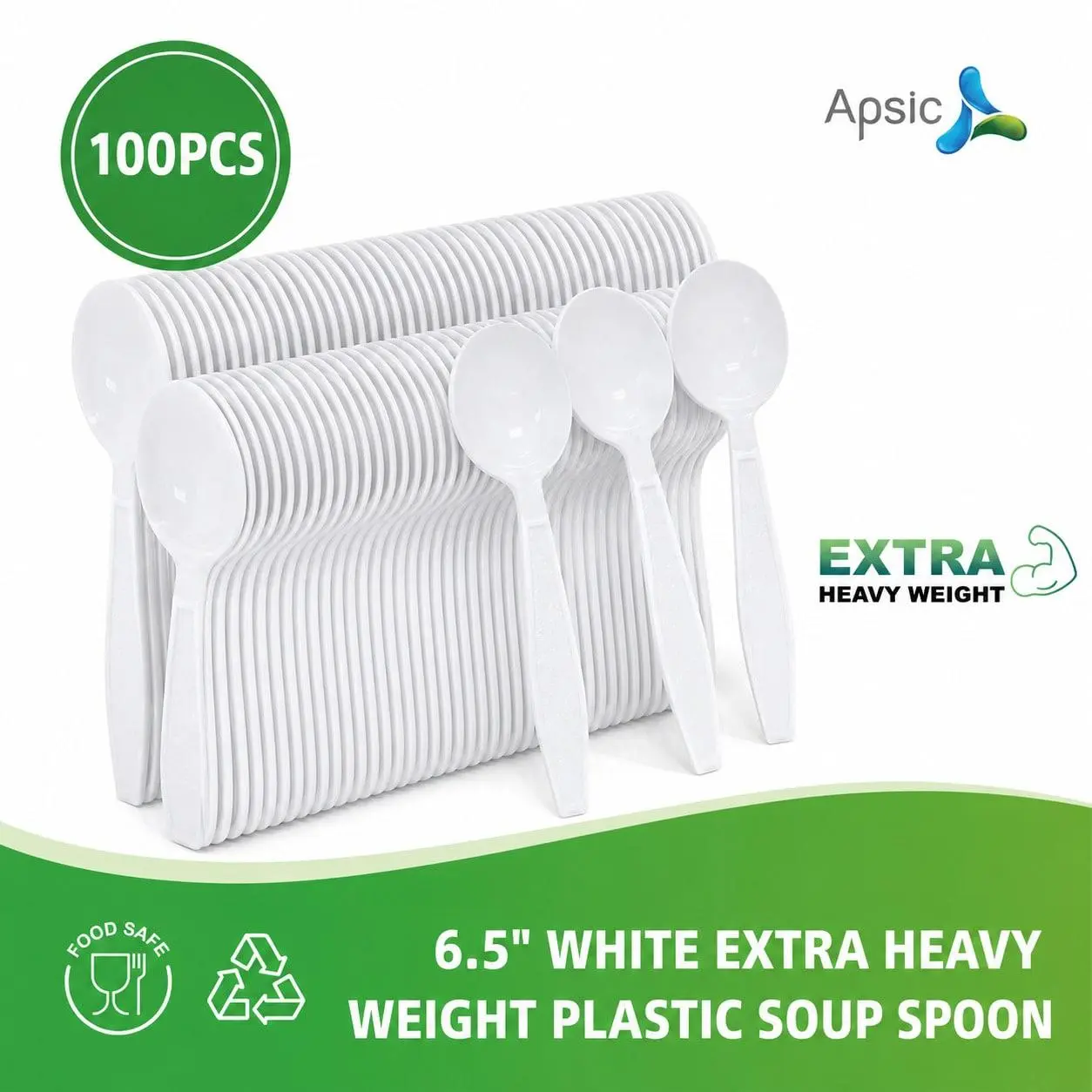 100 Pcs White Disposable Plastic Spoons Heavy Duty Cutlery For Parties Catering Desserts Soup Ice Cream And Everyday Dining Use