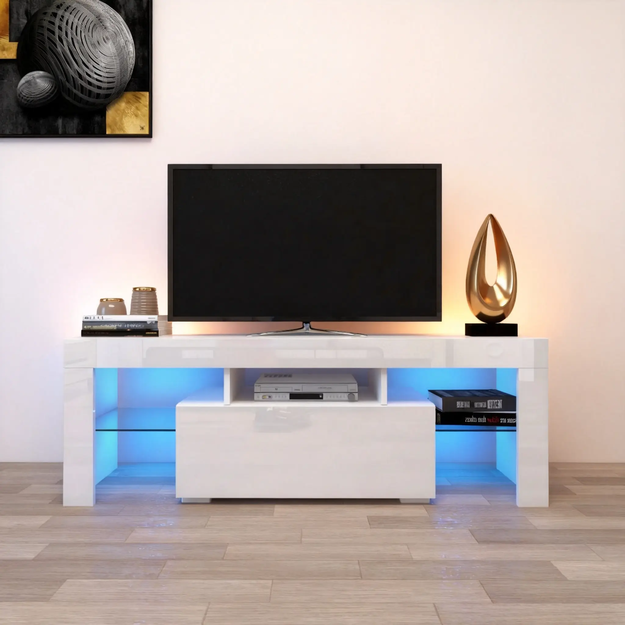 Entertainment TV Stand, Large TV Stand TV Base Stand with LED Light TV Cabinet.