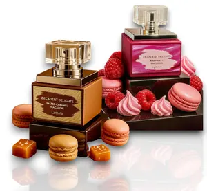 Lattafa Decadent Delights Unisex EDP, 50 ML Alcohol-Base Duo Multi-Pack Fragrance with Salted Caramel Macaron, Raspberry Macaron, Sandalwood, Raspberry, Tonka Bean, Vanilla Notes