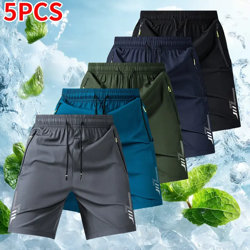 Men’s 5-Pack Knee-Length Lightweight Quick-Dry Athletic Shorts, Summer Outdoor Training Gym Activewear Bottoms, New Arrival