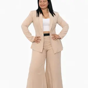 Elegant Women's Blazer and Palazzo Pants Set in Neutral Tone for Stylish Outfits