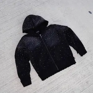 Men's Autumn Winter Trendy Starry Sky Rhinestone Hooded Zipper Sweatshirt Men's Street Hip Hop Loose Jacket