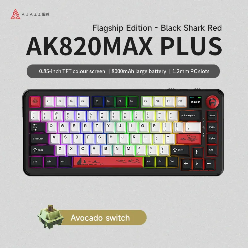 AJAZZ AK820MAX PLUS Wireless Mechanical Keyboard with TFT Screen and Knobs, Gasket Architecture Keyboard 75%, Hot Swappable Gaming Keyboard, PC/Mac/Linux Compatible ajazz ak820