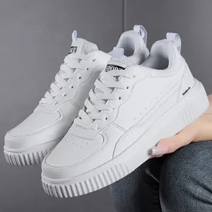 Fashion Platform Sneakers for Women Classic White/Black Lace-Up Shoes with Breathable Design for All-Day Comfort