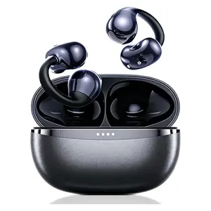 Open Earbuds Support 175 Languages No Subscription, Clip-on Design Wireless Open-Ear Audio Freedom Fit, Safe Listening, Bluetooth 6.0 Multipoint with The App Waterproof Build for Running, Gym Workouts, and Outdoor Sports, Gloss Black