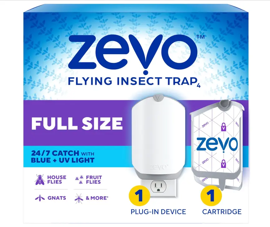 Flying Insect Trap - Plug-in Indoor Fly Trap and Bug Light Trap Refill with Blue and UV Light - No-Mess Cartridge for House Flies, Fruit Fly Trap and Gnats (1 Plug-in Base and 1 Cartridge)