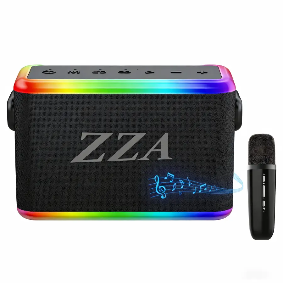 Summervibes ZZA Portable Karaoke Device, Bluetooth Speaker with 1 Wireless Microphone, Party LED Lights, USB-C, AUX Input, Motor Audio, Multi-Mode for Home Outdoor Use, Box Packed All-Age Karaoke Solution