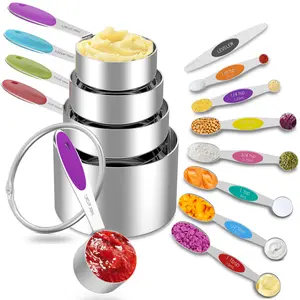13-Piece Stainless Steel Measuring Set - Colorful Silicone Handles, Magnetic Spoons & Leveler |  Viral Dopamine Kitchen Gadget for Baking, Cooking & Coffee