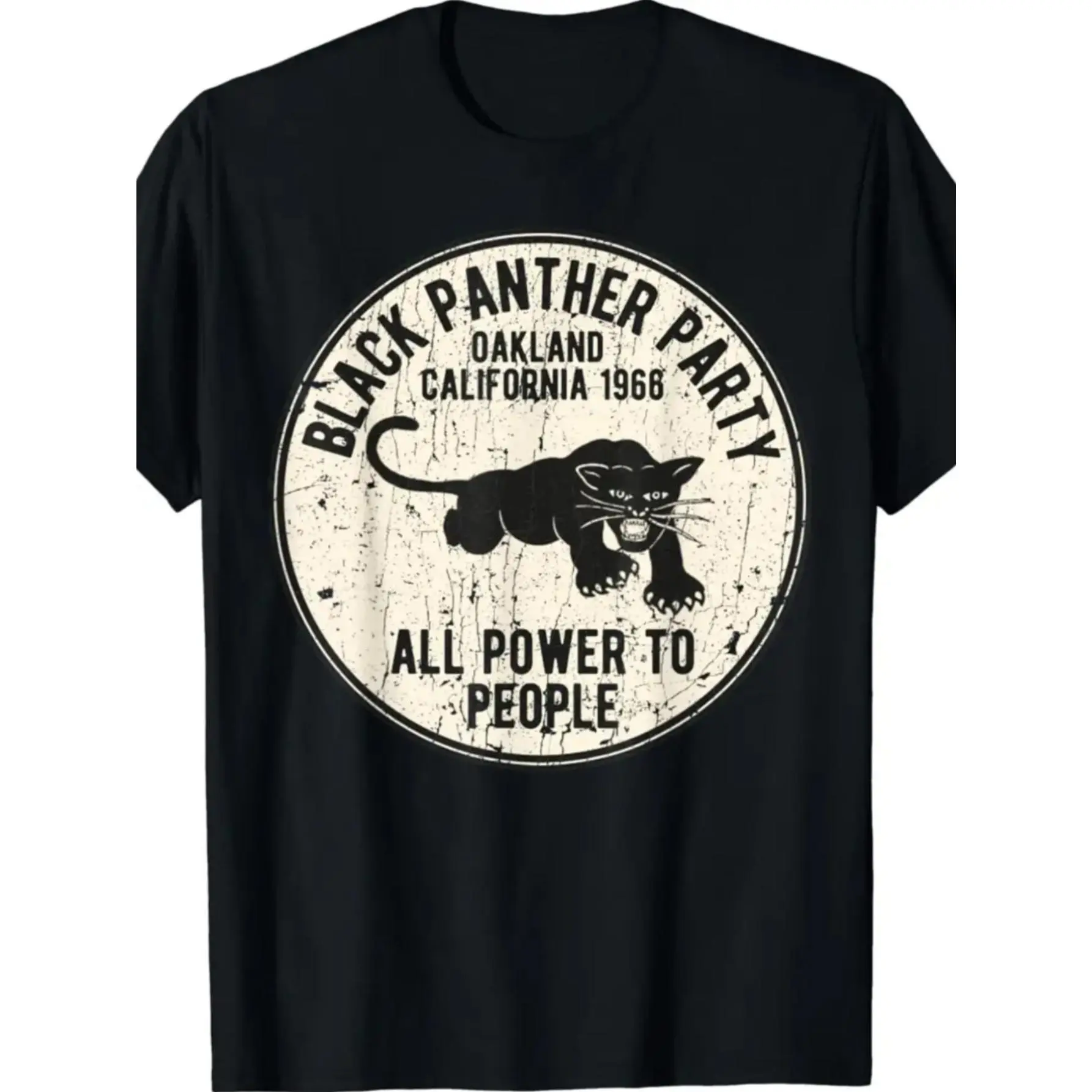 Men's Graphic T-Shirt | Classic Fit 100% Cotton Streetwear Round Neck Short Sleeve Top with 1966 Black Panther Party Oakland Print, Tops, Shortsleeve., Menswear, Digital Print., Machine Wash, Panther Logo.