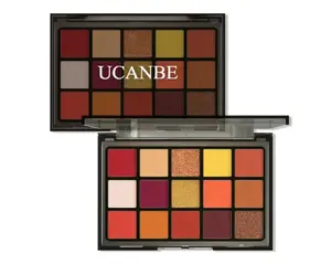 UCANBE Orange Eyeshadow Makeup Palette, 15 Colors Vibrant Shimmer Matte Glitter Eye Shadow Pallet, High Pigmented Warm Yellow Sunset Red Coral for Fall Cosplay Halloween Costume Parties Pumpkin Makeup