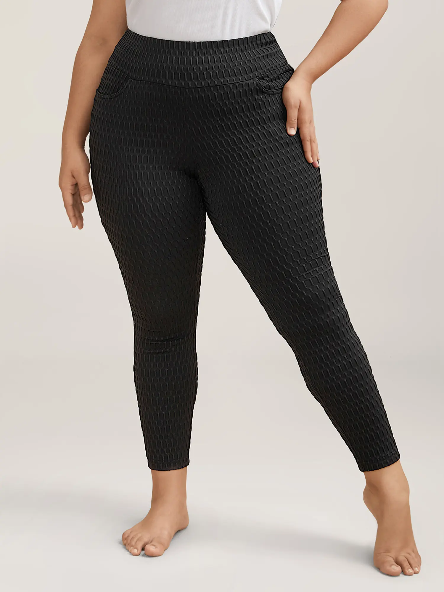 BLOOMCHIC Women's Plus Size Textured Fabric Mid-Rise Polyester Spandex Wide-Leg Pants - Super-Stretch, Thick-Thigh-Friendly, Pocketed, Casual Work Bottoms, M-6X, Summer Wins Fit, Bottom