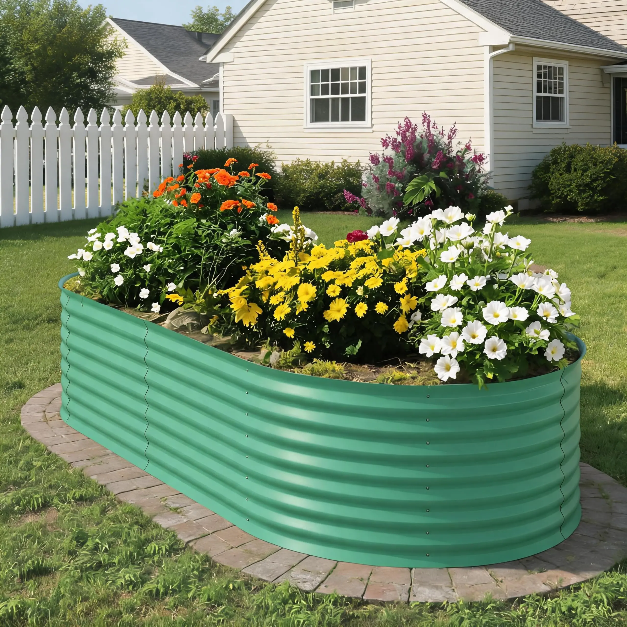 Oval Raised Steel Garden Bed - 4x2x2 ft 0.6mm Green Open-Bottom Planter Box, Rust-Resistant, Easy-Assembly, Healthy Root Support, Compact Footprint for Backyards, Balcony Spaces, Flower Pots & Planters for Flowers, Vegetables, Healthy Roots