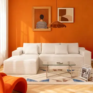 【2 Packages Shipping】 106" Cloud Velvet L-Shaped Chaise Lounge Sofa Modular Upholstered Sectional Couch with Convertible Sofa Bed Boneless Soft Cushion for Living Room Bedroom Modern Cob Style Comfort Couches Comfy Couch