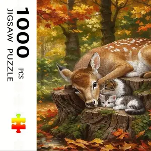 1000 Piece Deer & Cat Theme Puzzle, Large Adult Family Interactive Toy, DIY Home Decor Brain Challenge, Holiday Scene, Perfect Gift