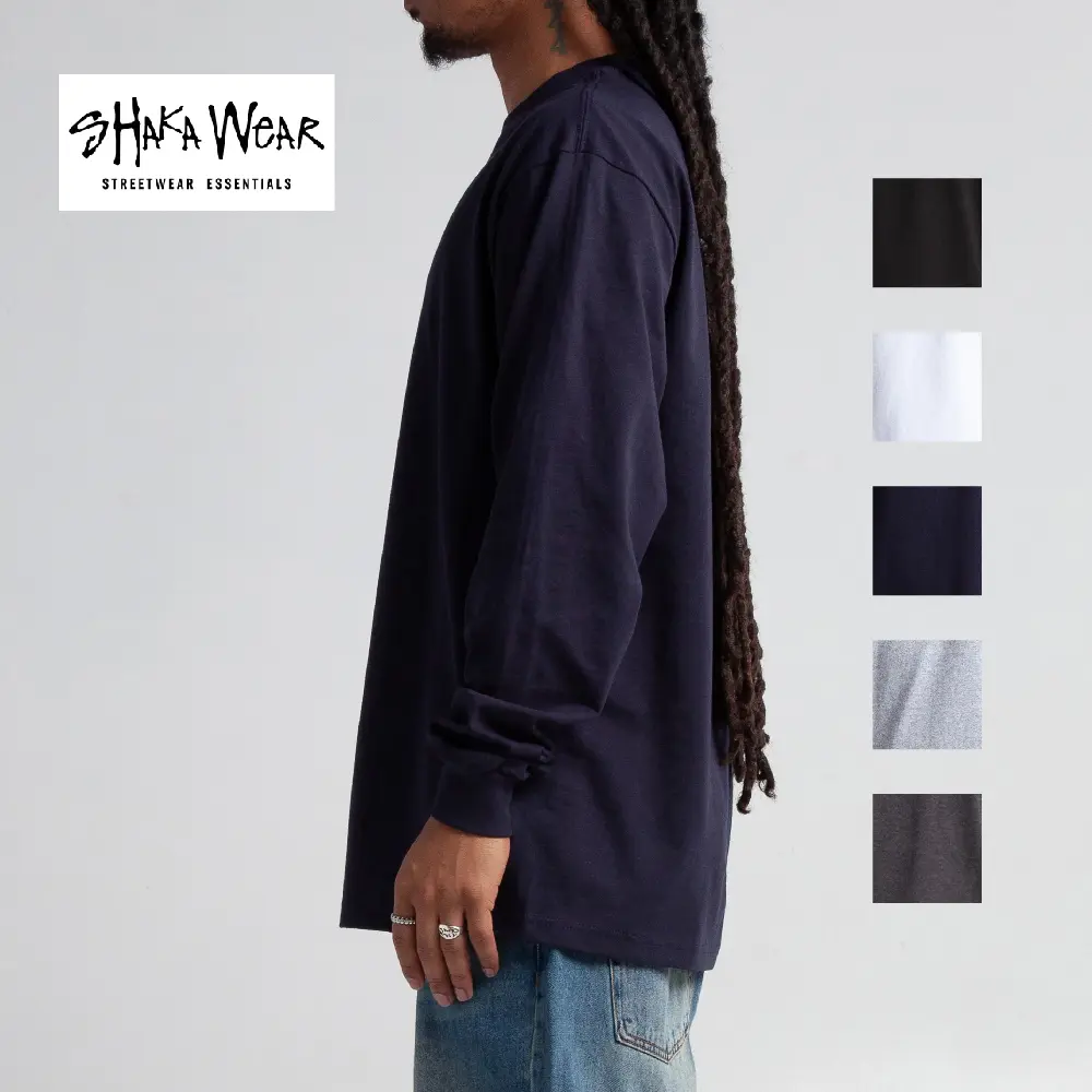 SHAKAWEAR Men's Max Heavyweight LONG Sleeve T Shirts CasualShaka Wear Long Sleeves Shirt Work Warm Heavy Casual Hip Hop Cotton Tee (S to 5XLT)