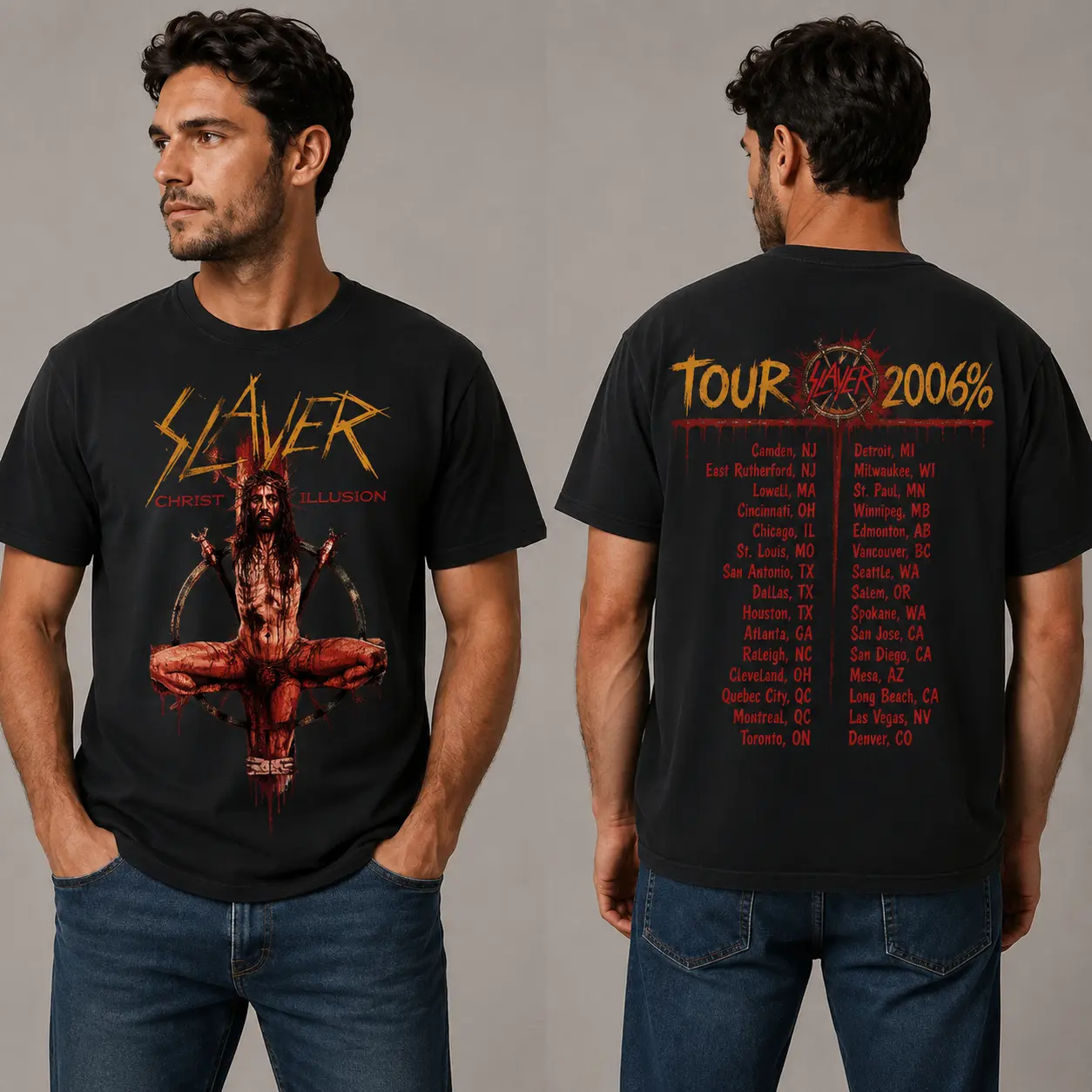 Slayer Christ Illusion Tour T-Shirt, Heavy Metal Band Tee, Thrash Metal Graphic Shirt, Rock Concert Merch, Metalhead Gift