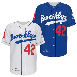 Robinson #42 Baseball Jersey Blue White Stitched Button Down Athletic Shirt for Men Women Unisex Breathable Mesh Sports Uniform Casual Fan Apparel Streetwear Gift Size XS-5XL Lightweight Soft Comfortable Durable Fabric
