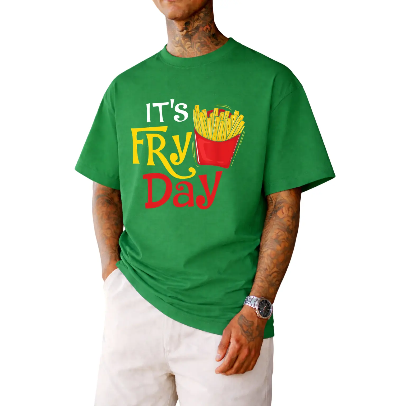 Unisex 'It’s Fry Day' T-Shirt – Black, Short Sleeve, 220G Pure Fabric, Perfect for French Fries Lovers in Summer 2025