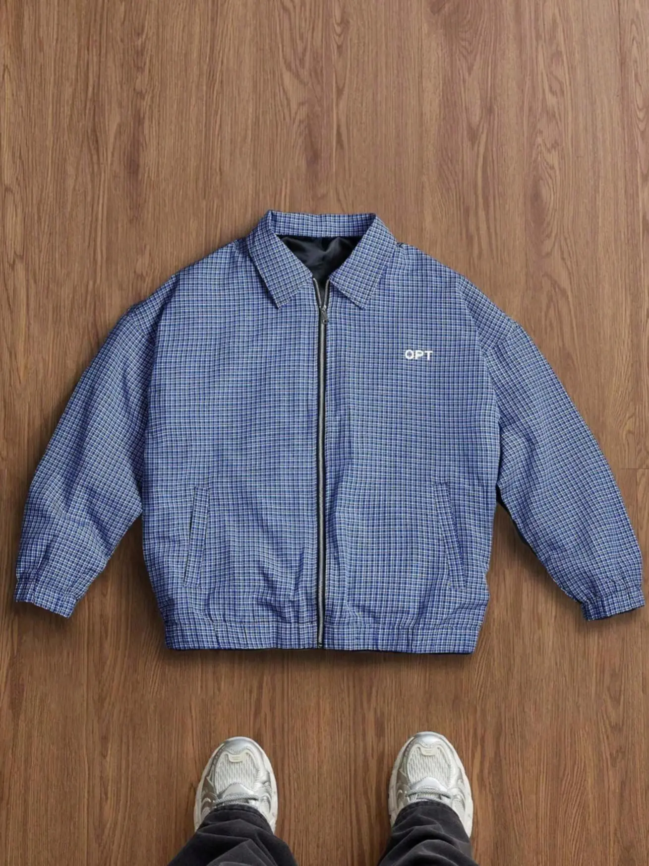Preppy Blue Gingham Coach Jacket | Retro 90s Oversized Zip-Up SpringStatements