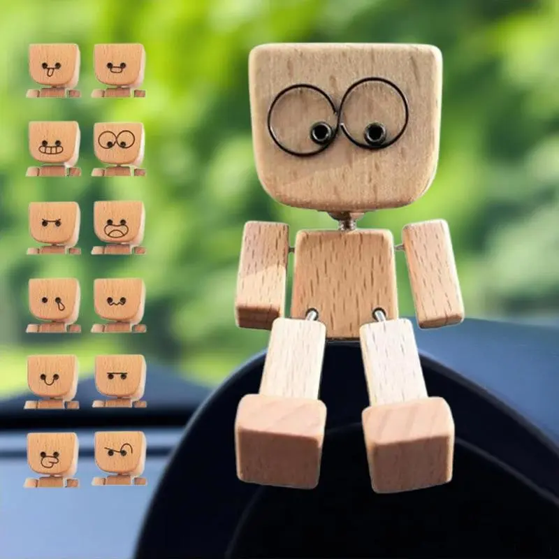 12-Piece Rustic Wooden Figurine Set - Leg-Shaking Mini Ornaments with Assorted Expressions, Ornaments for DIY Decor Ready Home & Office Desk Creative Gifts, Funny Home Decor, Decoration Figure, Figurines Decor