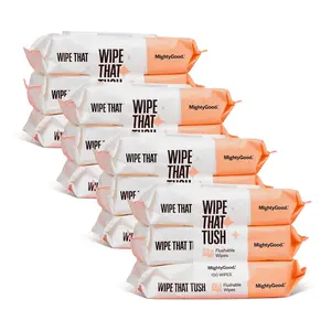 Wipe That Tush Flushable Wipes - 12 Packs of 50, 600 Total - Extra Large & Soft - Hypoallergenic & Fragrance-Free With Aloe & Vitamin E - Septic-Safe