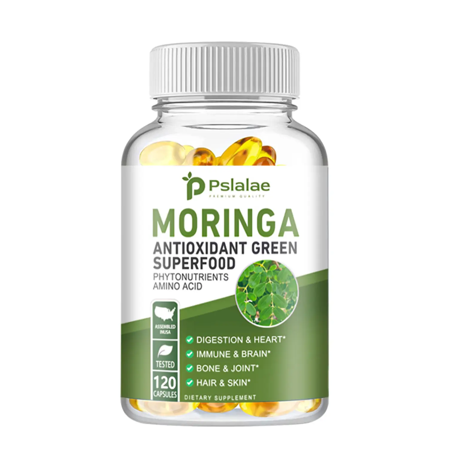 Pslalae|Moringa Leaf Powder Capsules | 1000mg|Green Food | Digestion & Heart, Immune & Brain, Bones & Joints|60/120 capsules