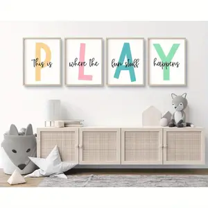 4pcs Frameless Playroom Wall Art Set - Vibrant Nursery & Youngsters' Room Decor, Perfect for Bedrooms and Play Areas, Perfect for Room Decor