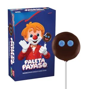 Ricolino Paleta Payaso Marshmallow Lollipops with Chocolate Flavored Coating 10 Count Box Net Wt 15.8 Ounces Fun Snack for Kids and Adults Sweet Bonbon Candy