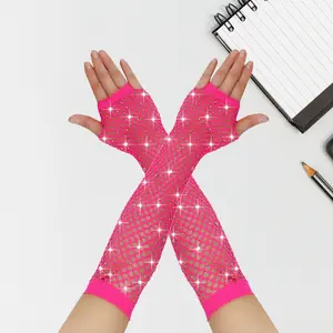 Rhinestone Fishnet Fingerless Gloves| 12 Color Neon Mesh Arm Warmers|A fun, colorful gift for festival-goers, dance lovers, or anyone who loves bold, playful fashion.