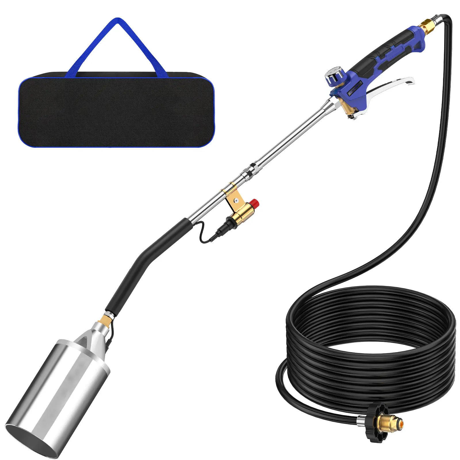 Propane Torch Weed Burner Kit with Turbo Trigger & 10FT Hose 33‘’ Blow Torch with Storage Bag for Weeding,Roofing,Ice Snow Melting,BBQ（ PROPANE TANK NOT INCLUDED）