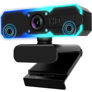 1080P 60FPS Streaming Camera Webcam with Microphone and Fill RGB Light,Autofocus,Work with Laptop/Desktop Computer/Winsdows/ OS/PC Computer for Camera
