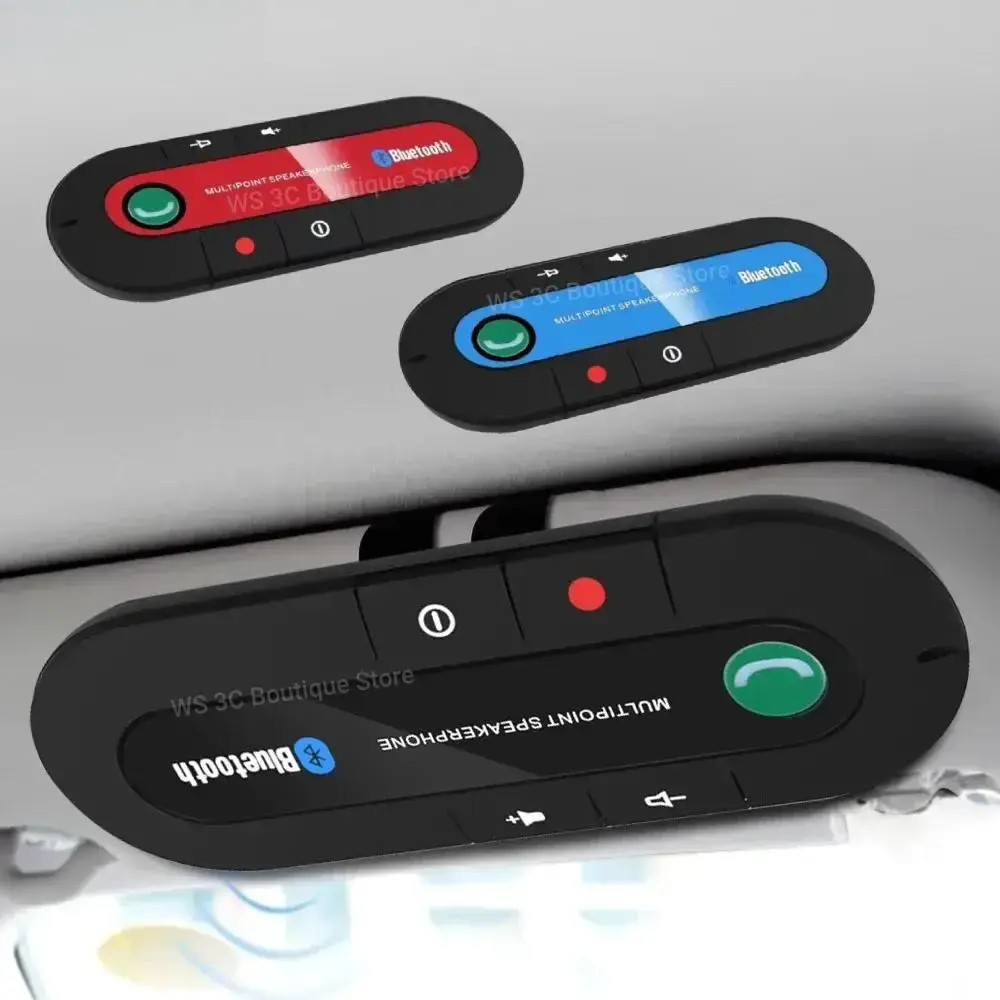Portable Bluetooth Car Speakerphone - Wireless Sun Visor Clip Speaker with Metal Clips, Compact Fit, Auxiliary Input, Micro USB Type B Charging, Cordless Audio Receiver, Mobile MP3 Player, Handsfree Stereo Sound, 10m Range, 3.7V Battery, Included Cable, P
