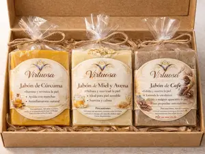 Virtuosa Glow Trio – Turmeric, Oatmeal & Honey, Coffee Soap Set Trío Glow Virtuosa