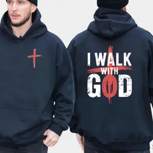 I Walk With God 2 Side Hoodie Casual Street Style Fleece Pullover Hooded Sweatshirt Tops Trendy for Women for Men, Perfect Gift