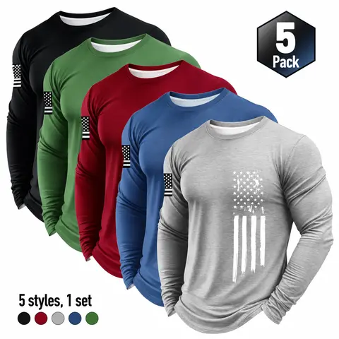 Men's 5-Pack Lightweight Long Sleeve Plaid Shirts - Quick Dry, Moisture-Wick Sportswear with Belted Detail for Spring & Fall