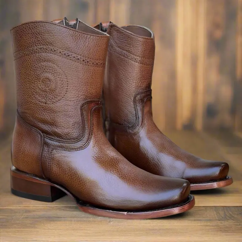 DB-DUBAI Men's Western Ankle Shoes - Deerskin Leather, Cowhide Sole, Honey Color, Closed Toe Boots, Made in Leon Mexico, Shoe